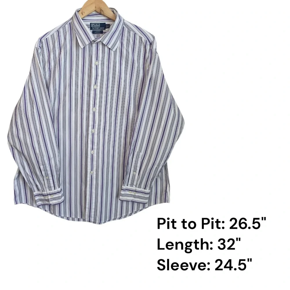 Polo Ralph Lauren Shirt 18 34/35 XL Curham Custom Fit Purple Stripe Button Dress